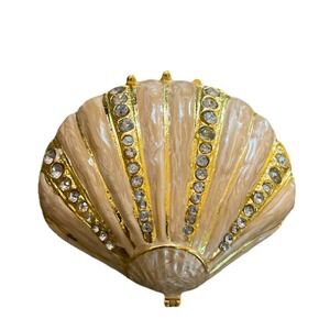 Clam Shell  Rhinestone Trinket Box Crystals Painted Lacquer Magnetic Closure